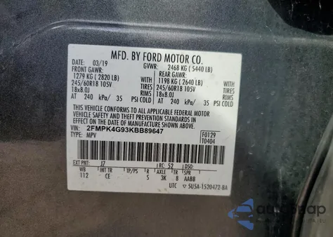 2019 Ford Edge Se z USA, uszkodzony, nr VIN 2FMPK4G93KBB89647